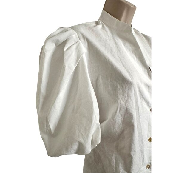 Vince Draped Puff Sleeve Blouse Size 10 Cut Out Back Button Up NWT Cotton Short - Picture 12 of 14